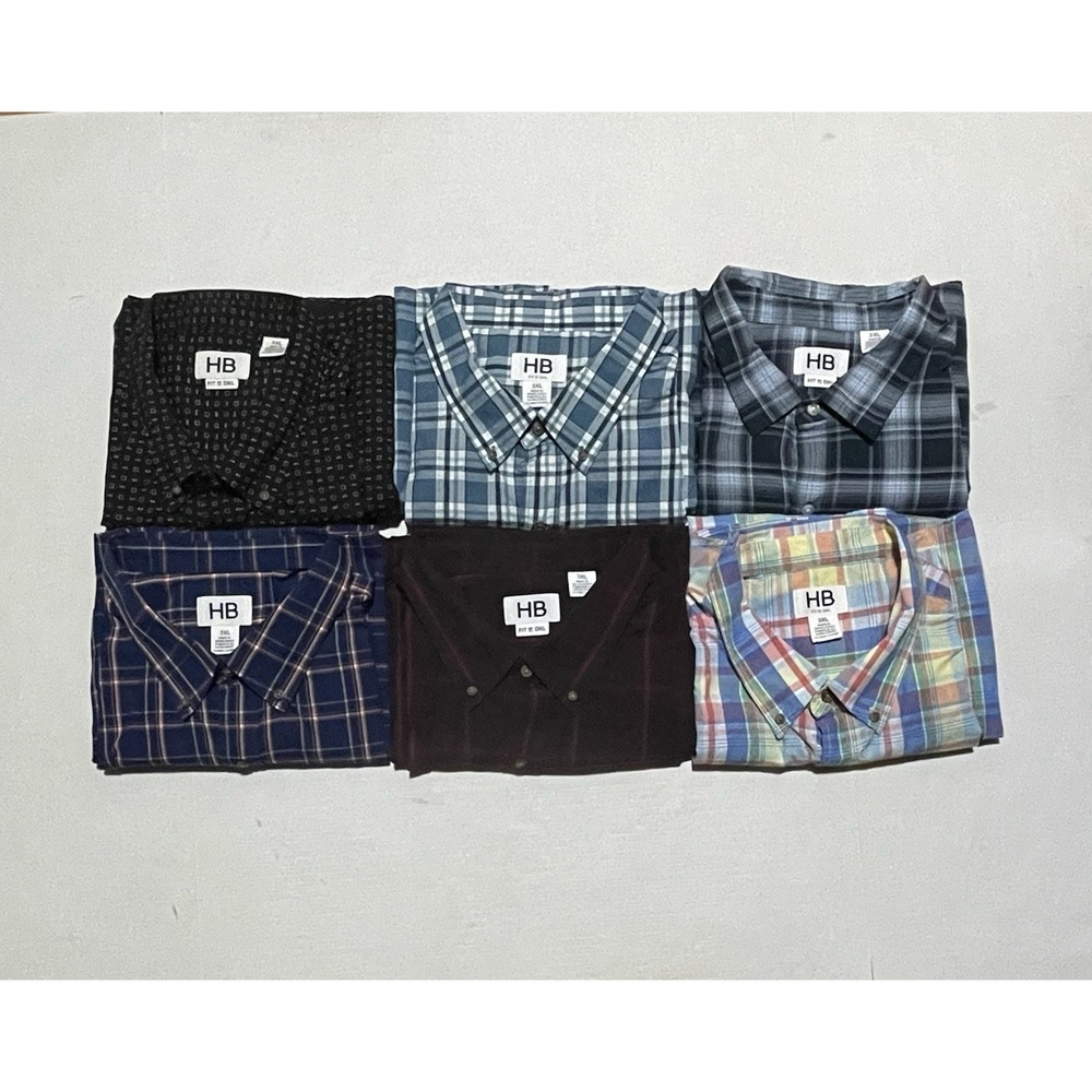 Lot Of 6 Harbor Bay Fit by DXL Shirt Mens 3XL Short Sleeve Casual Button Down
